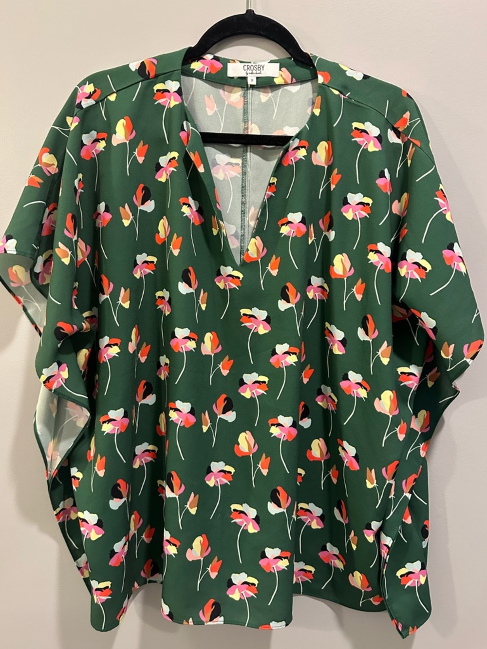 CROSBY By Mollie Burch Green Floral Tunic Size M
